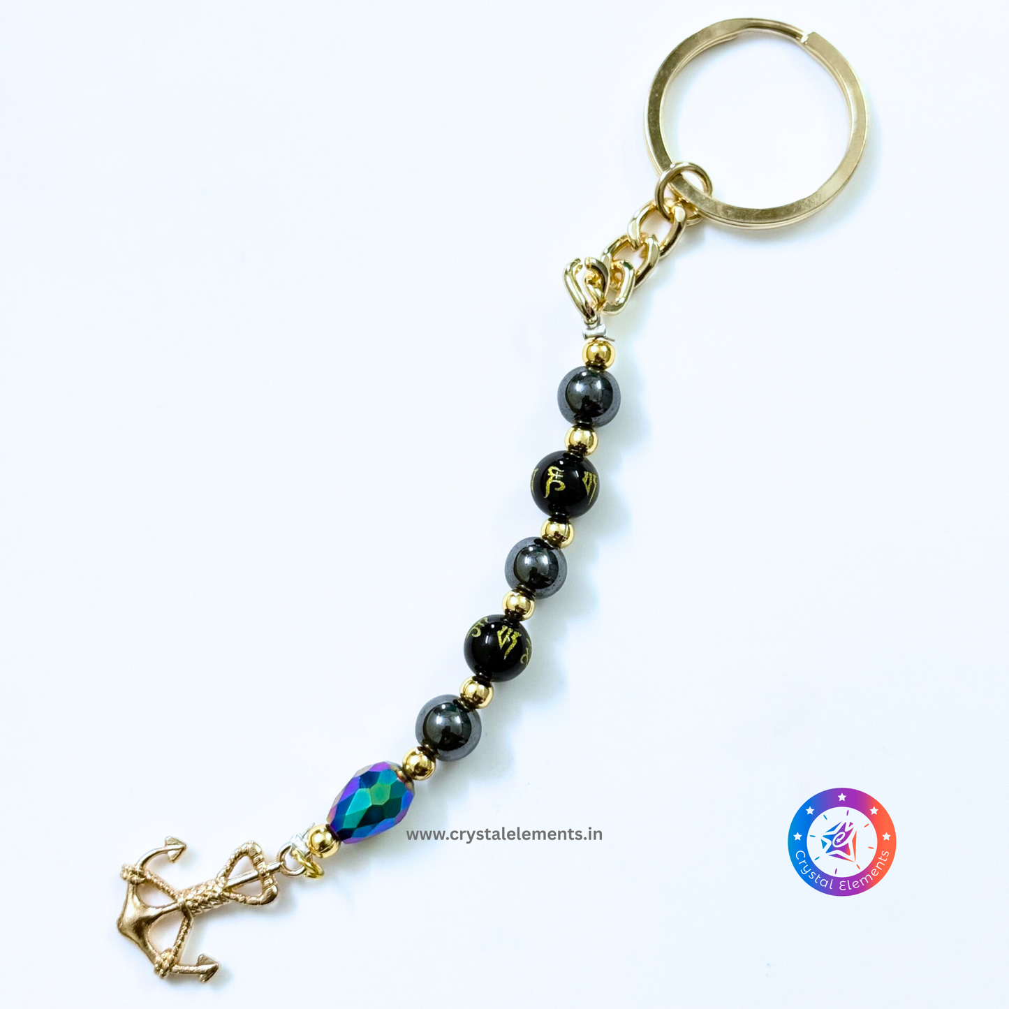 Hematite–Onyx Anchor Keychain - Spiritual Strength & Grounding