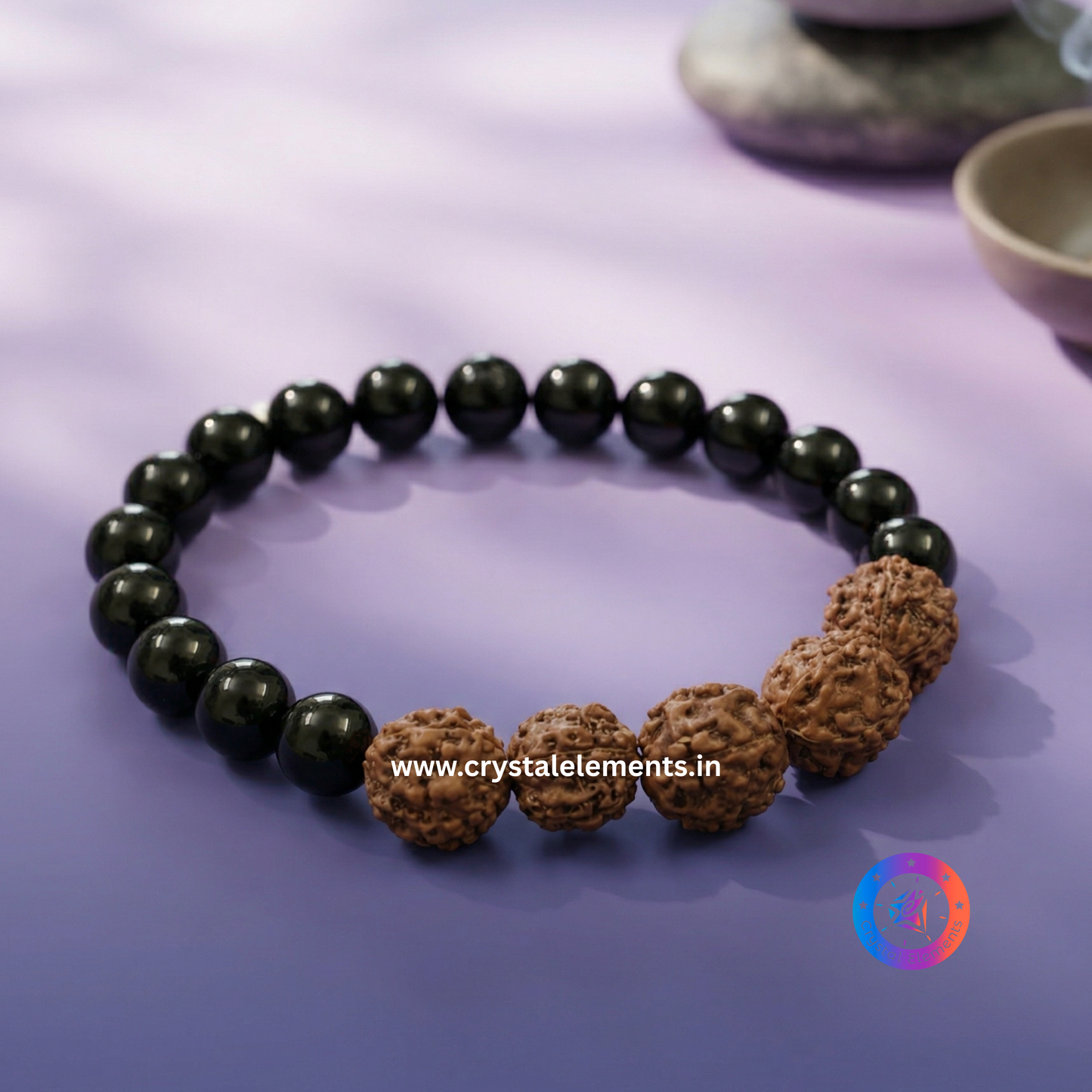 Black Tourmaline Bracelet with Panchmukhi Rudraksha