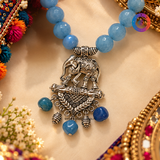 Blue Onyx Blue Agate Necklace Set - Calm & Traditional Statement Jewelry Set