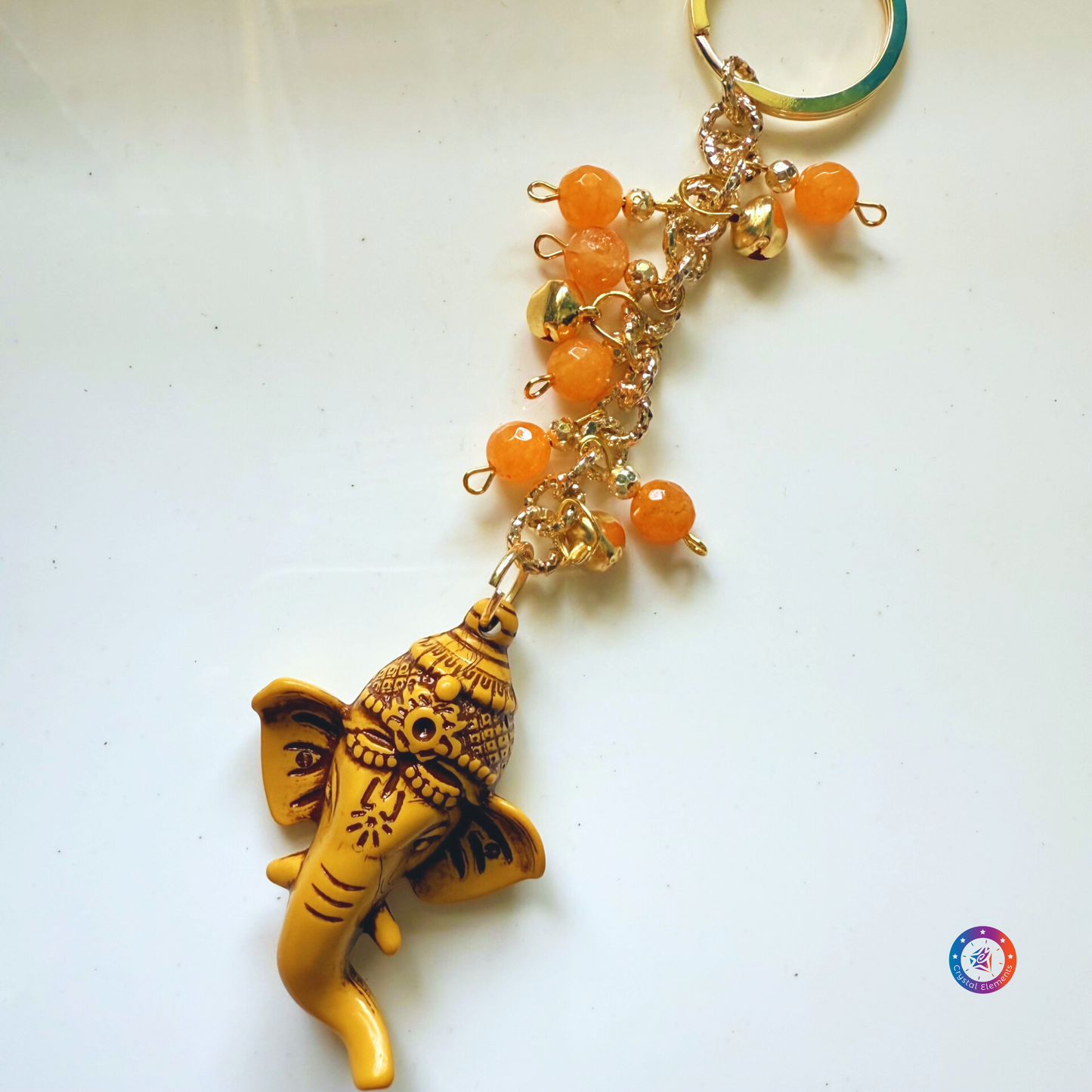 Success & Strength Orange Onyx Keychain with Ganesha Charm