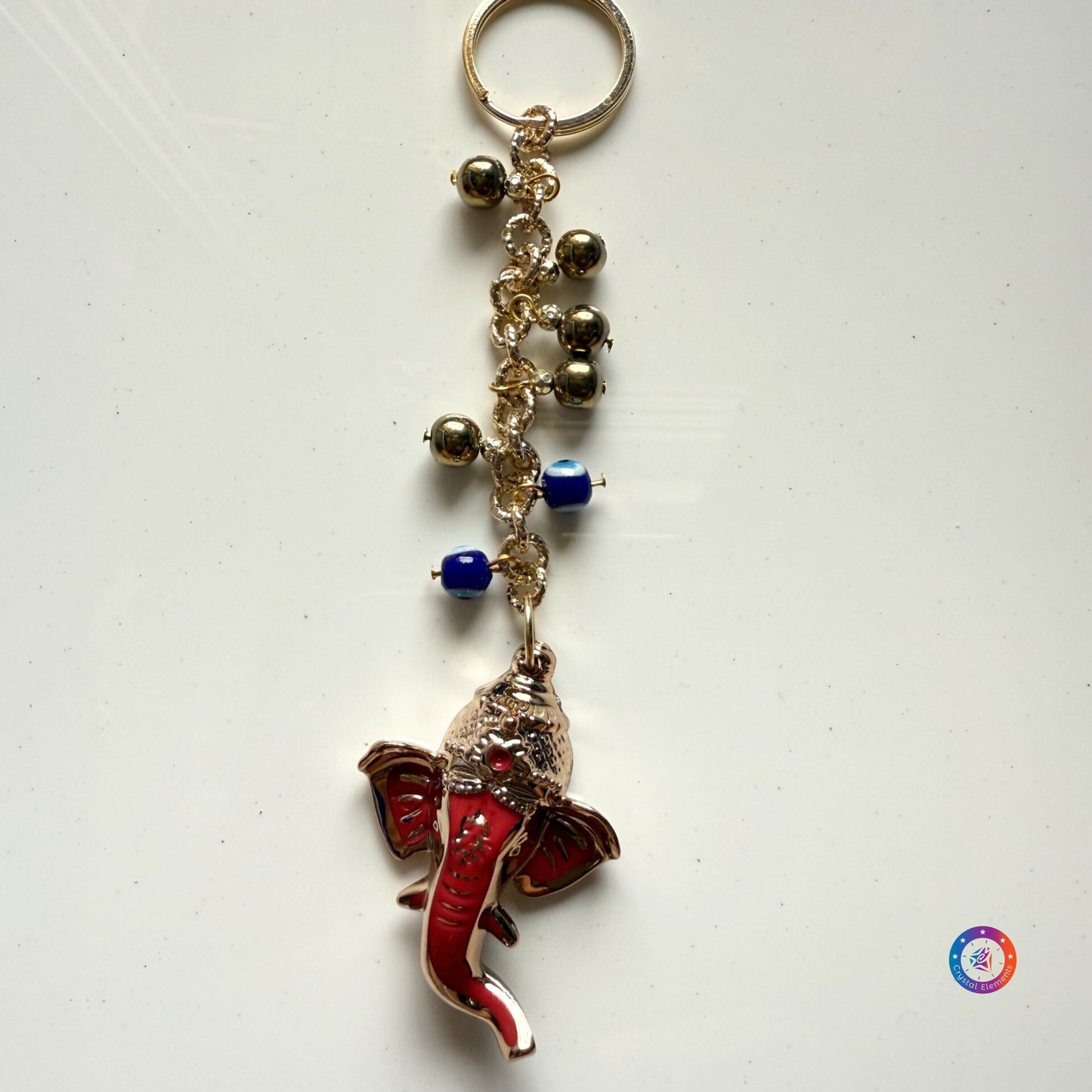 Wealth & Protection Pyrite & Evil Eye Keychain with Ganesha Charm