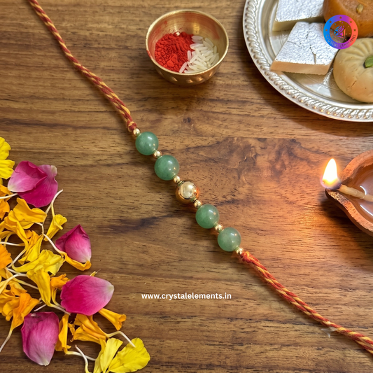 Green Aventurine & Golden Pyrite Rakhi - Luck & Prosperity Crystal Rakhi