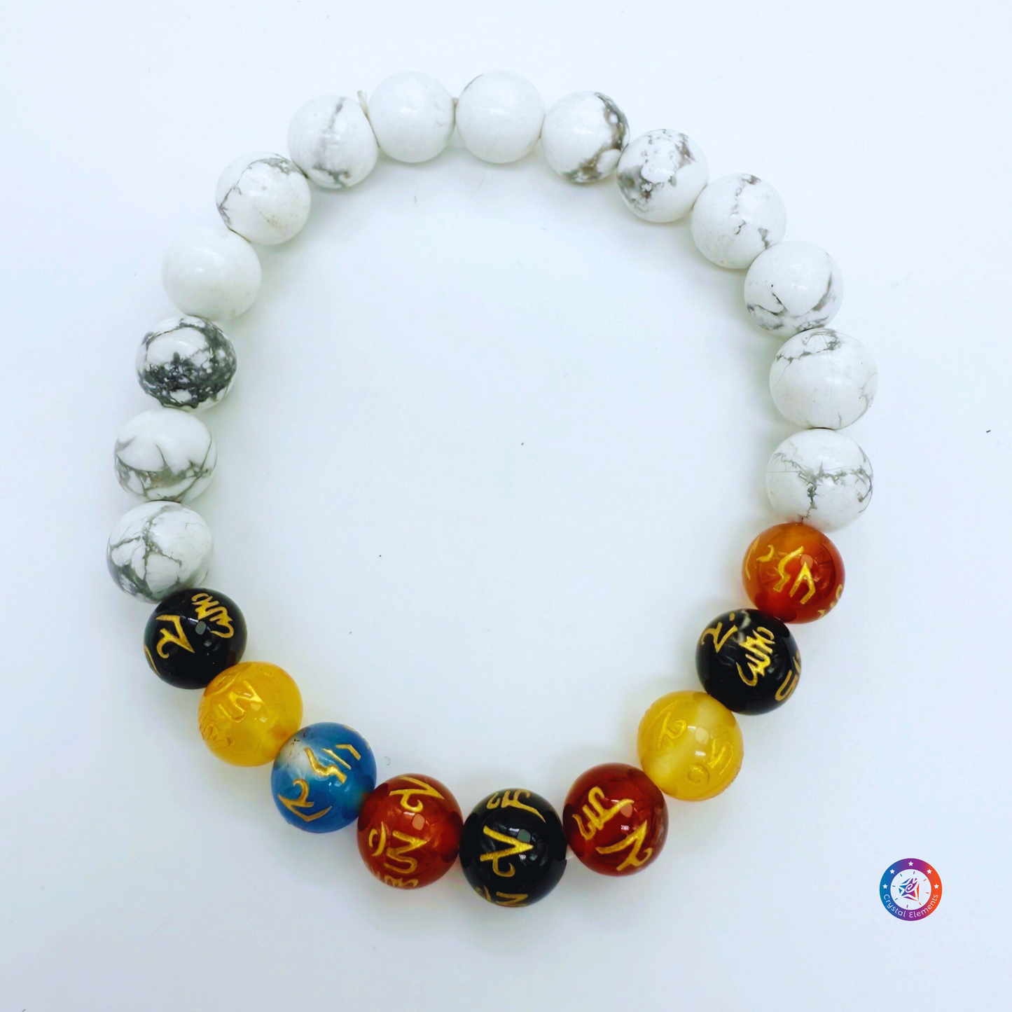 Calm & Spiritual Protection Howlite and Engraved Onyx Bracelet