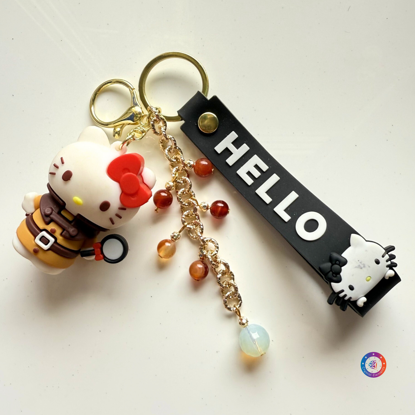 Playfulness Carnelian Keychain with Kitty Charm