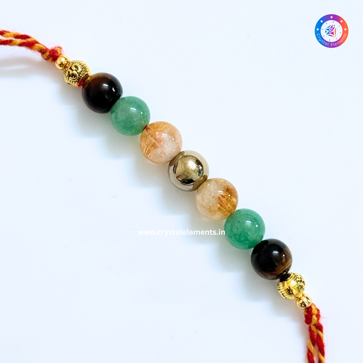 Tiger Eye, Citrine, Green Aventurine & Pyrite Om Rakhi - Wealth & Success Protection Rakhi
