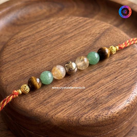 Tiger Eye, Citrine, Green Aventurine & Pyrite Om Rakhi - Wealth & Success Protection Rakhi