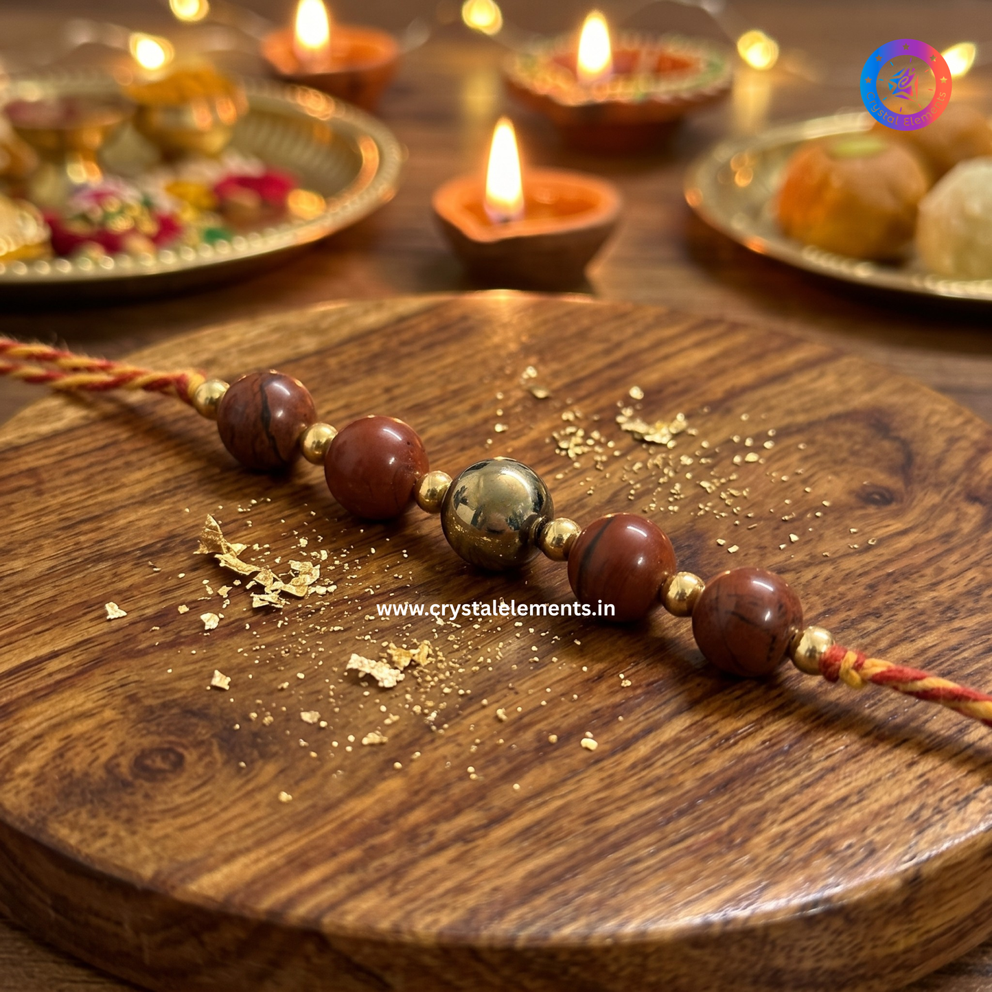 Red Jasper & Pyrite Rakhi - Strength & Prosperity Crystal Rakhi