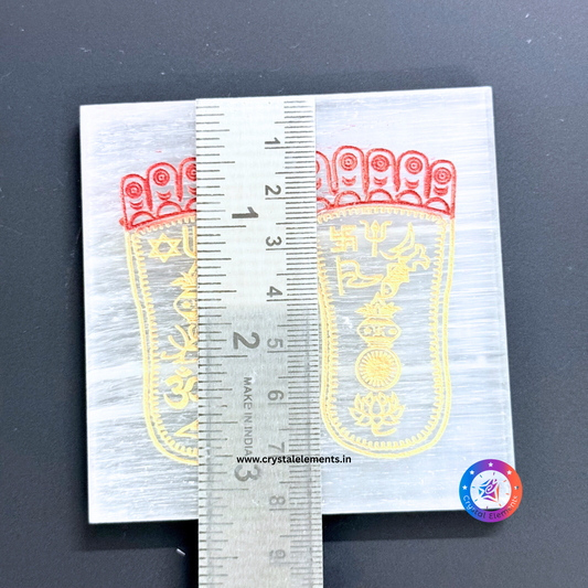 Selenite Coaster with Laxmi Charan Engraving - Divine Grace