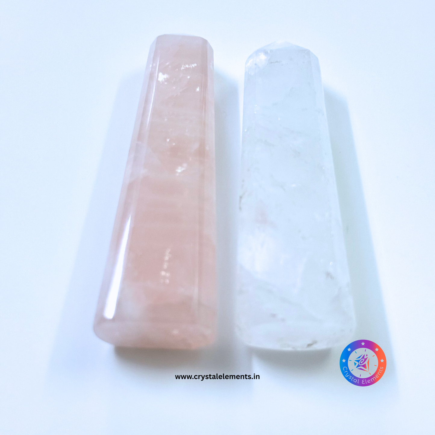 Rose Quartz and Clear Quartz - Sacred Union & Divine Balance Shiv–Shakti Crystal Wand Set