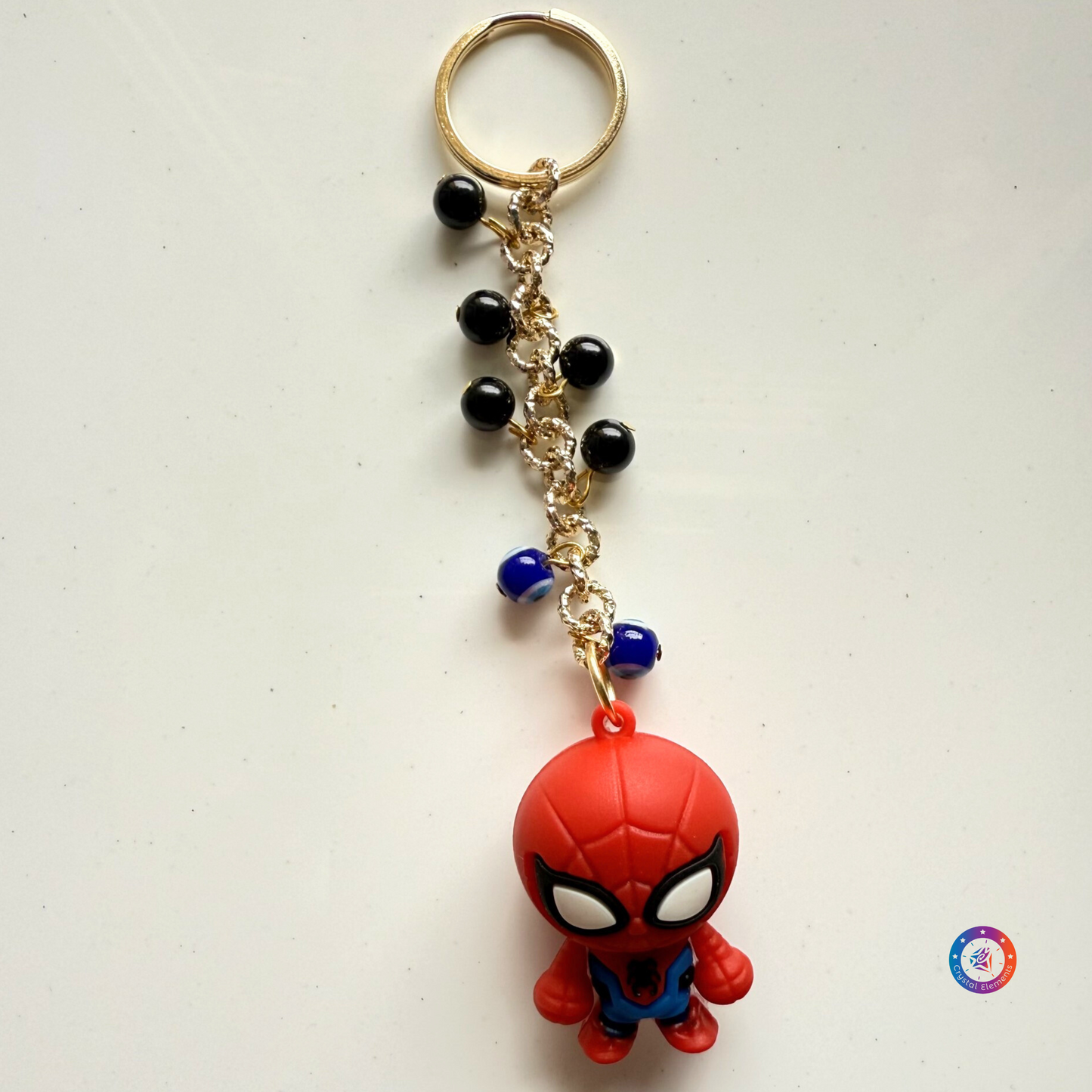 Protection & Power Black Onyx & Evil Eye Keychain with Spiderman Charm