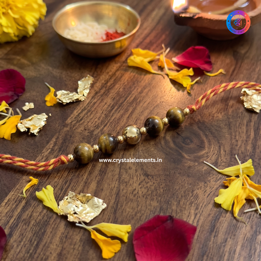 Tiger Eye & Pyrite Rakhi - Confidence & Prosperity Crystal Rakhi