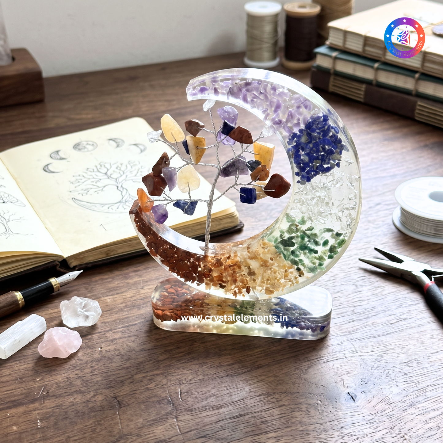7 Chakra Moon Stand - Balance & Positive Energy Crystal Decor
