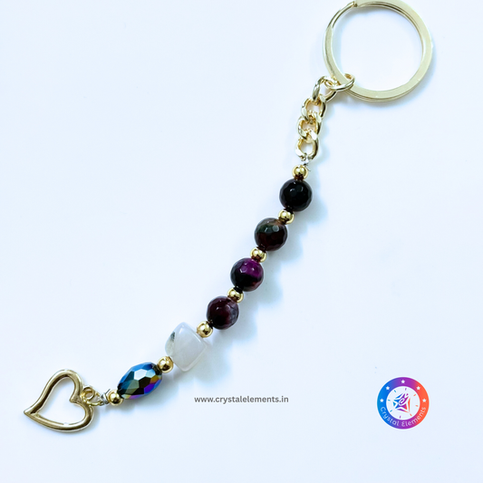 Agate Keychain with Heart Charm - Emotional Harmony