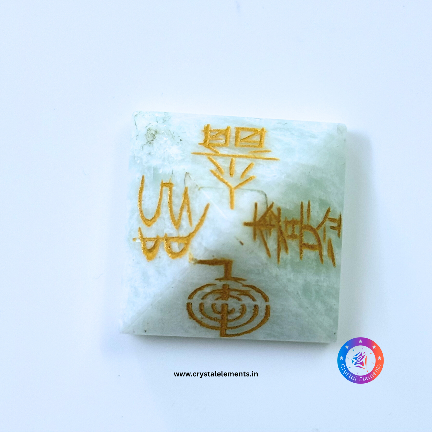 Amazonite Pyramid with 4 Engraved Reiki Symbols - Full-Spectrum Reiki Healing