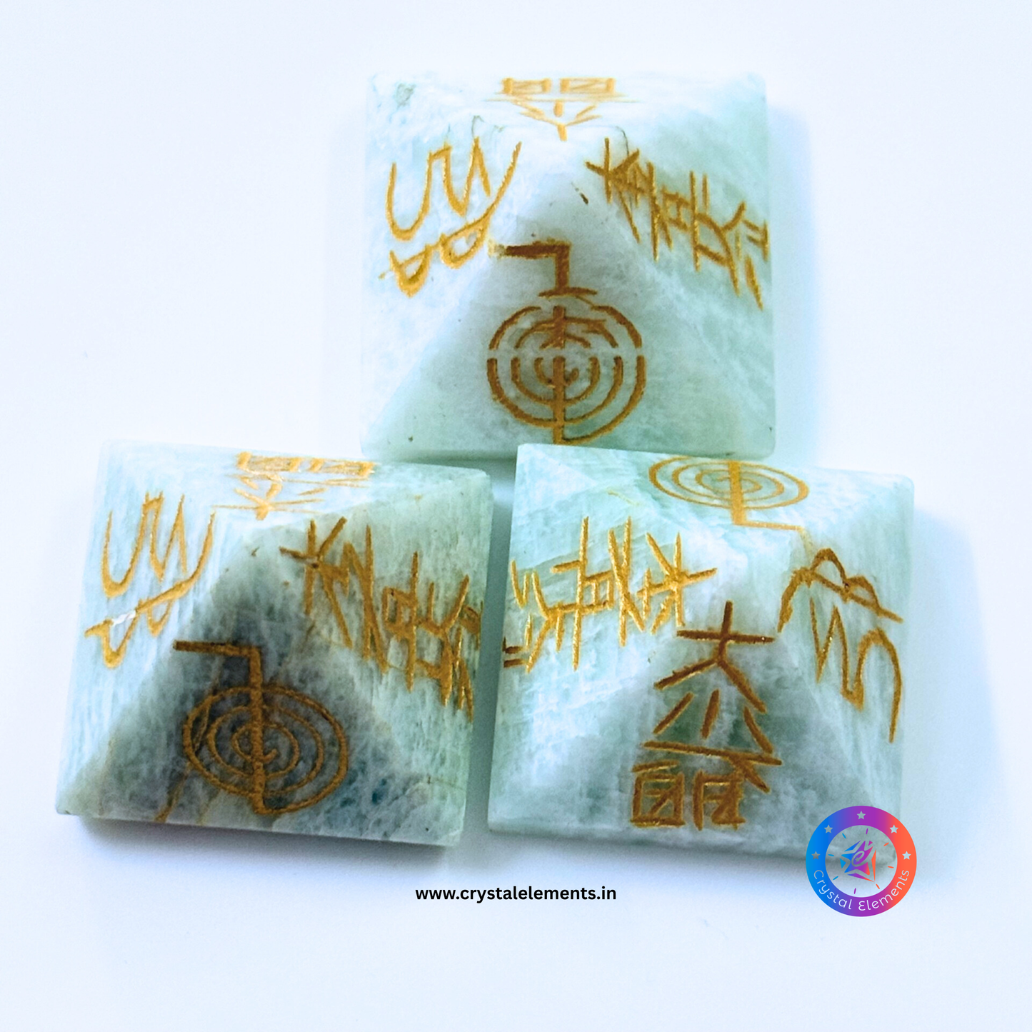 Amazonite Pyramid with 4 Engraved Reiki Symbols - Full-Spectrum Reiki Healing