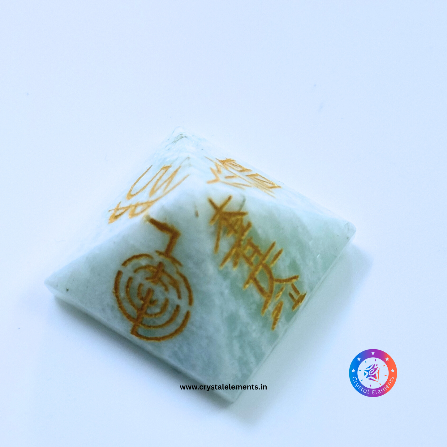 Amazonite Pyramid with 4 Engraved Reiki Symbols - Full-Spectrum Reiki Healing