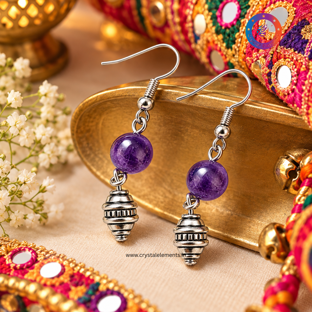 Amethyst Heart Cowrie Necklace & Earrings Set - Festive Love & Spiritual Elegance Set