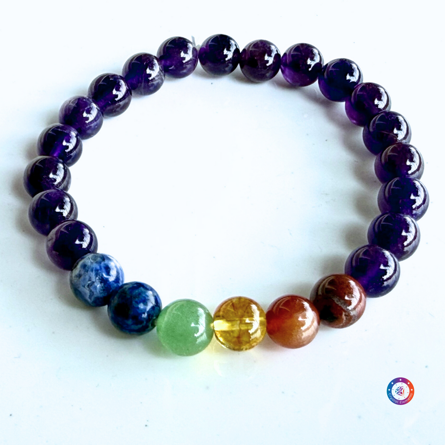Spiritual Balance & Intuition Amethyst and 7 Chakra Bracelet
