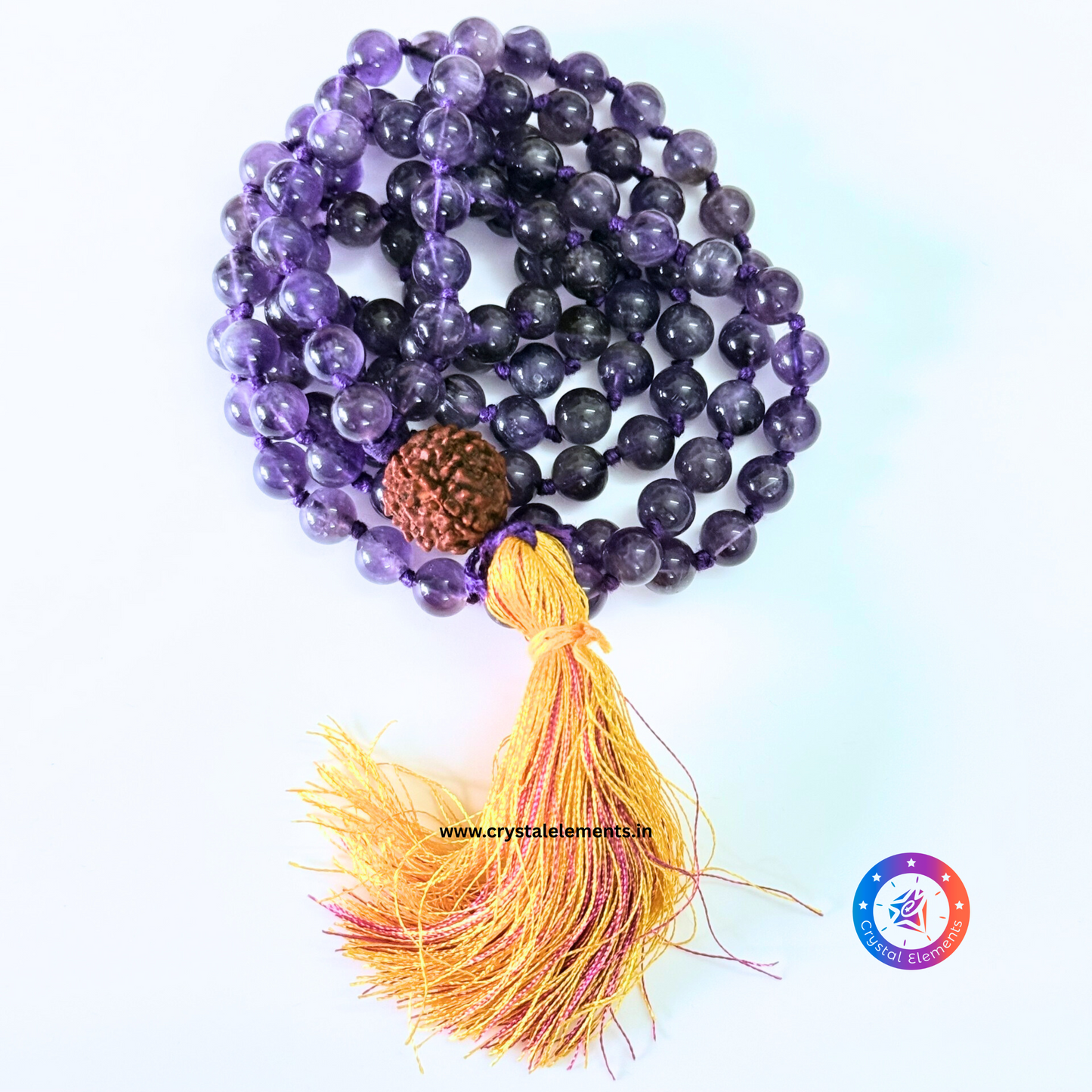 Amethyst Japa Mala with Punch Mukhi Rudraksha - Divine Calm & Spiritual Clarity