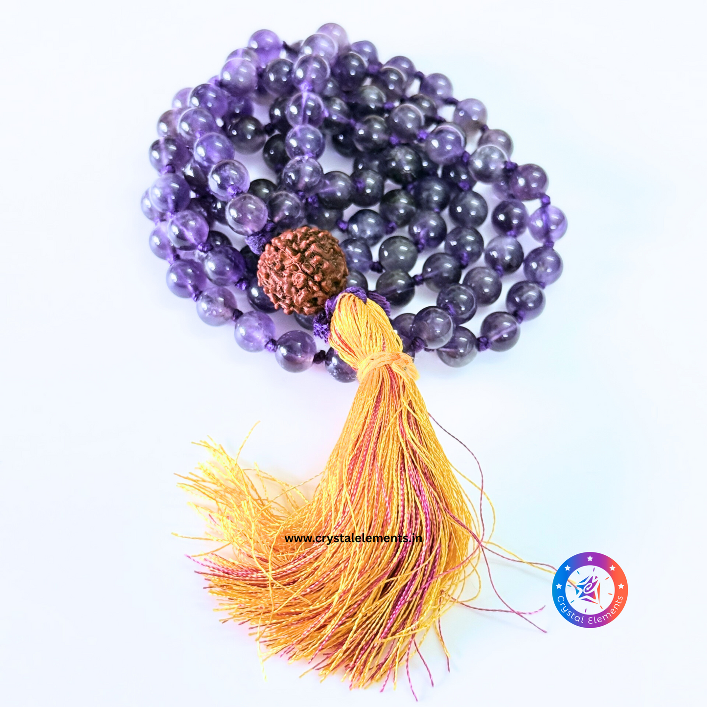 Amethyst Japa Mala with Punch Mukhi Rudraksha - Divine Calm & Spiritual Clarity