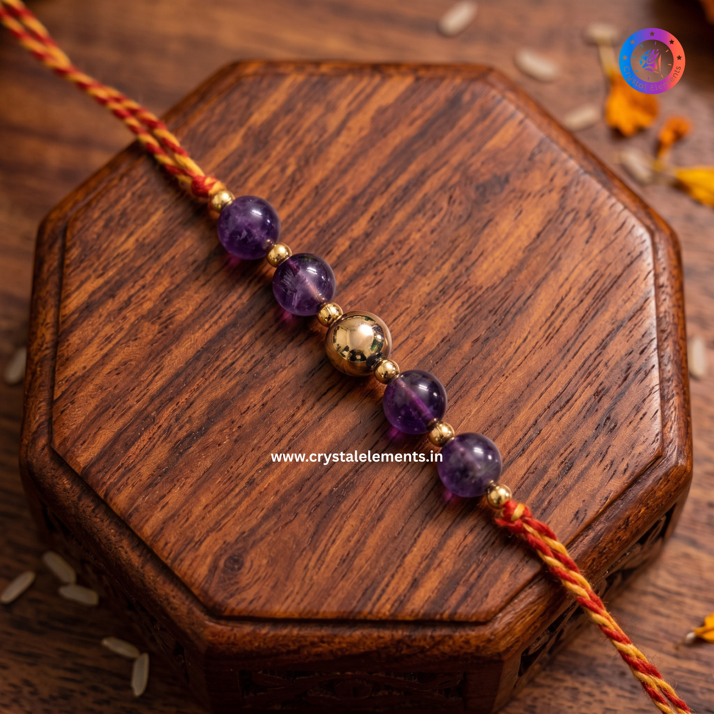 Amethyst & Golden Pyrite Rakhi - Calm & Prosperity Crystal Rakhi