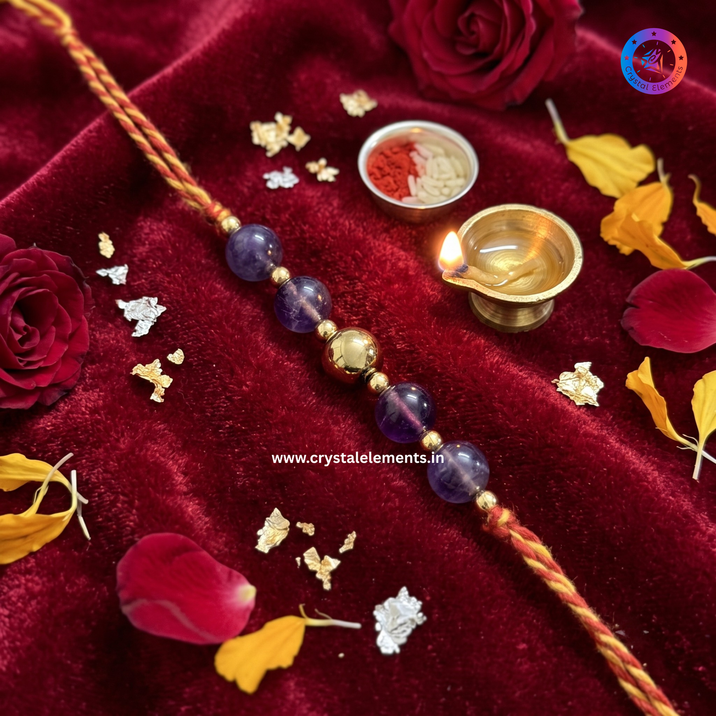 Amethyst & Golden Pyrite Rakhi - Calm & Prosperity Crystal Rakhi