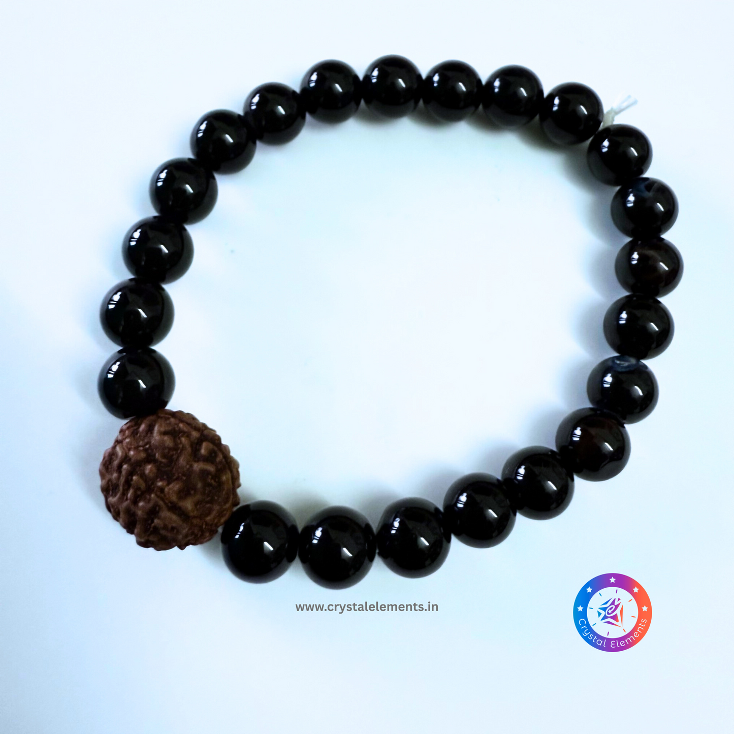 Black Tourmaline with Punch Mukhi Rudraksha Bracelet - Protection & Spiritual Strength