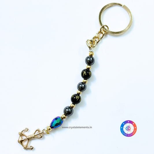 Hematite–Onyx Anchor Keychain - Spiritual Strength & Grounding