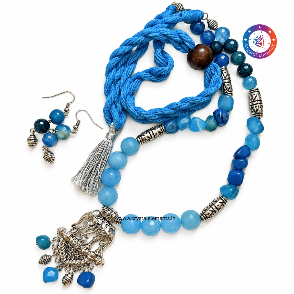 Blue Onyx Blue Agate Necklace Set - Calm & Traditional Statement Jewelry Set
