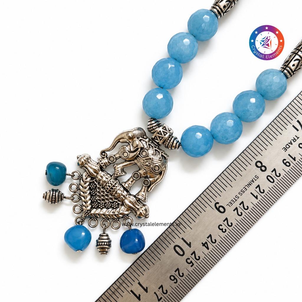 Blue Onyx Blue Agate Necklace Set - Calm & Traditional Statement Jewelry Set