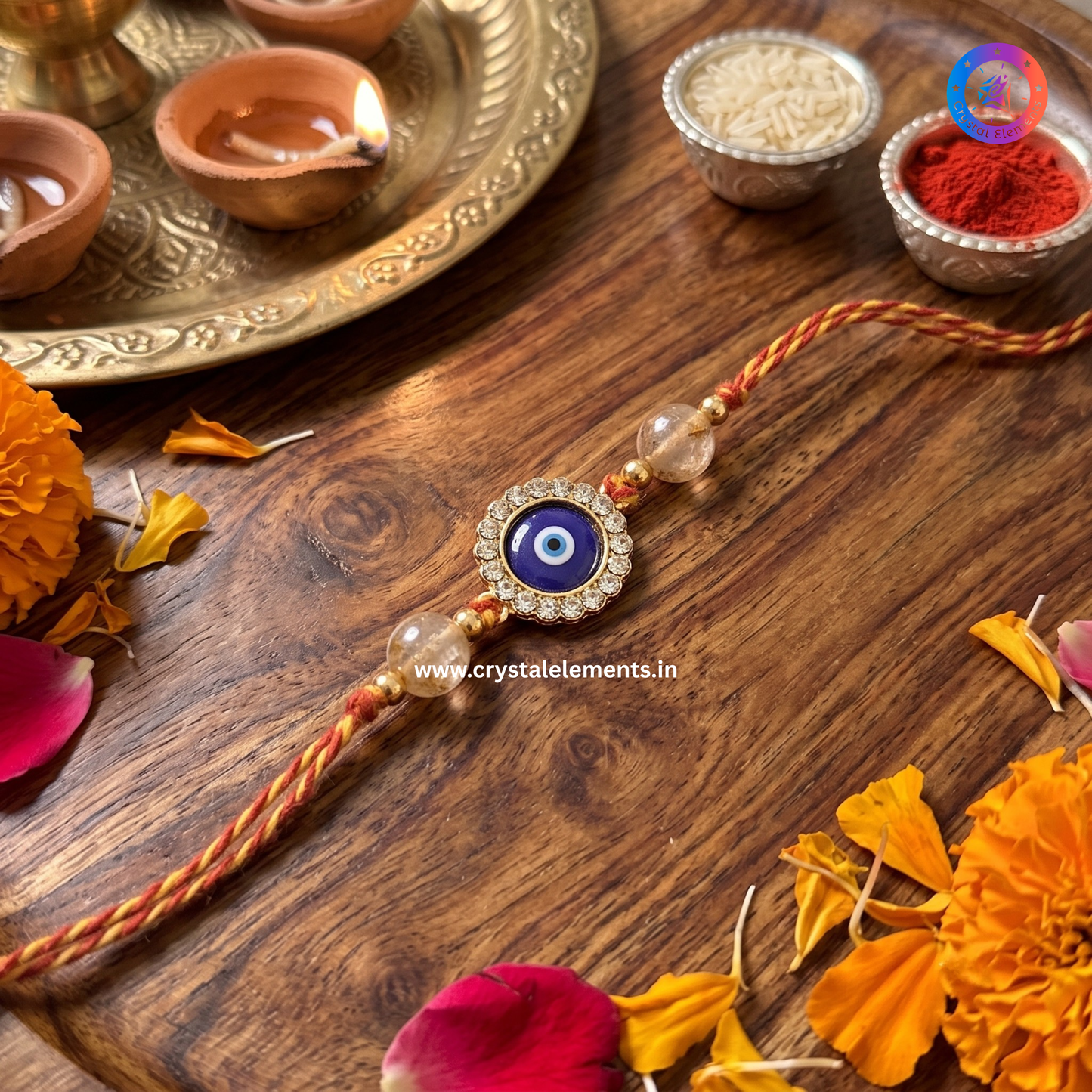 Citrine Evil Eye Rakhi - Abundance & Protection Crystal Rakhi