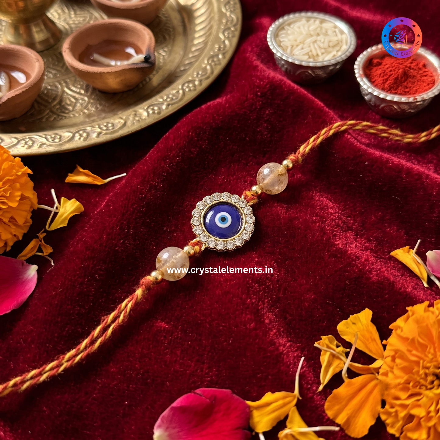 Citrine Evil Eye Rakhi - Abundance & Protection Crystal Rakhi