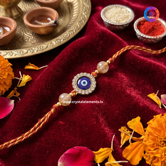 Citrine Evil Eye Rakhi - Abundance & Protection Crystal Rakhi