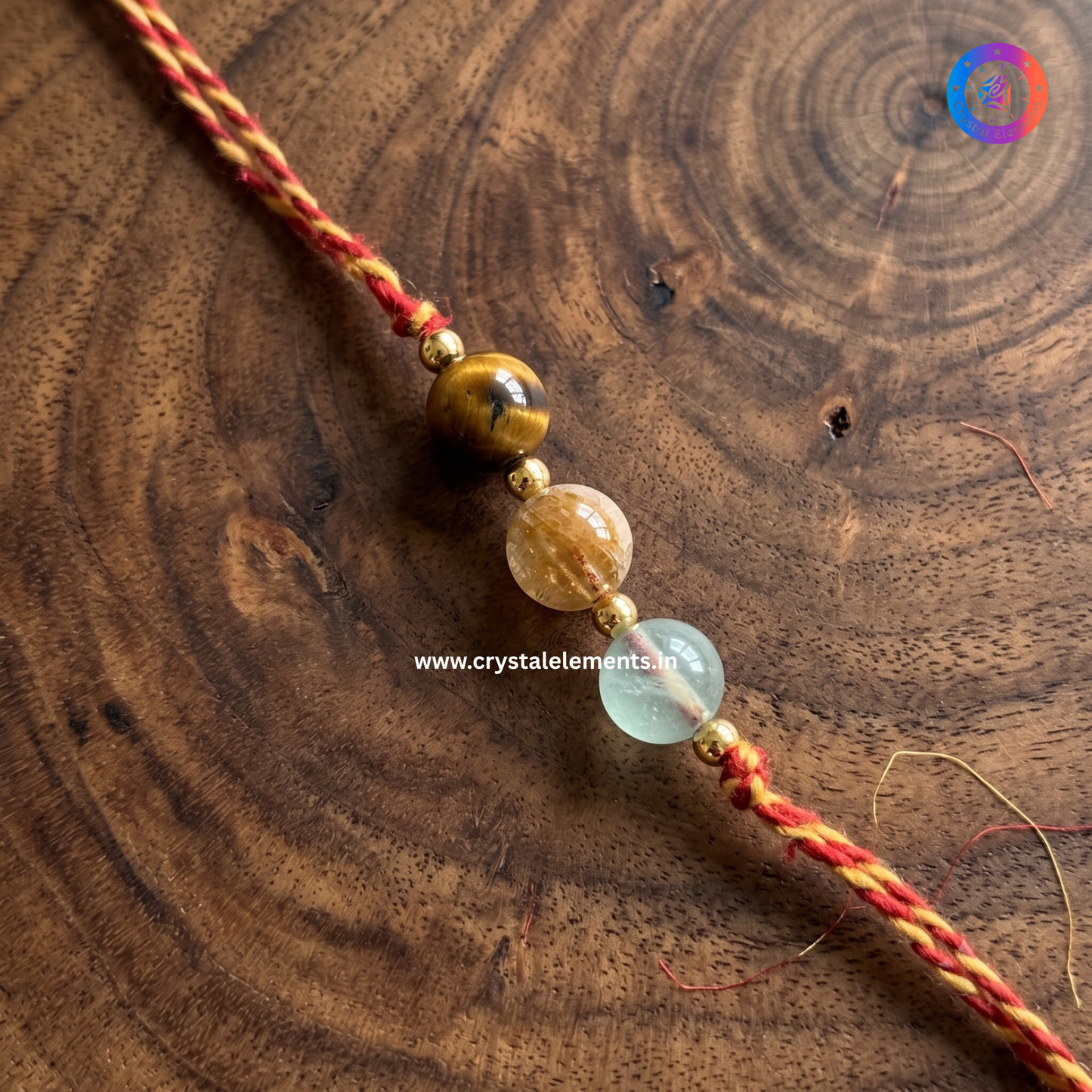 Tiger Eye, Citrine & Multi Fluorite Student Rakhi - Focus & Success Crystal Rakhi