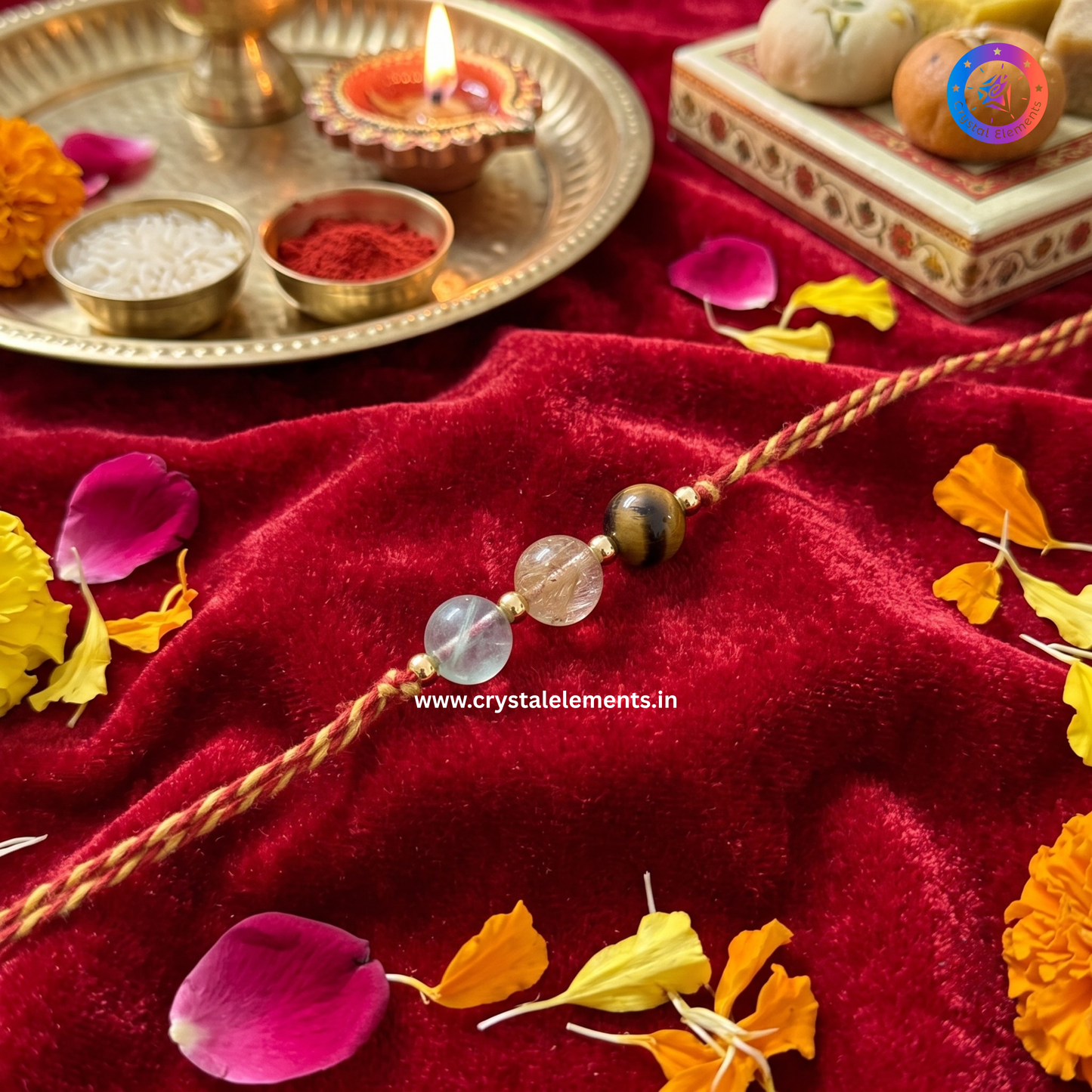 Tiger Eye, Citrine & Multi Fluorite Student Rakhi - Focus & Success Crystal Rakhi