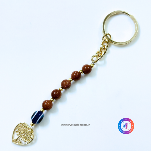 Gold Sandstone Evil Eye Keychain with Tree of Life - Ambition & Protection