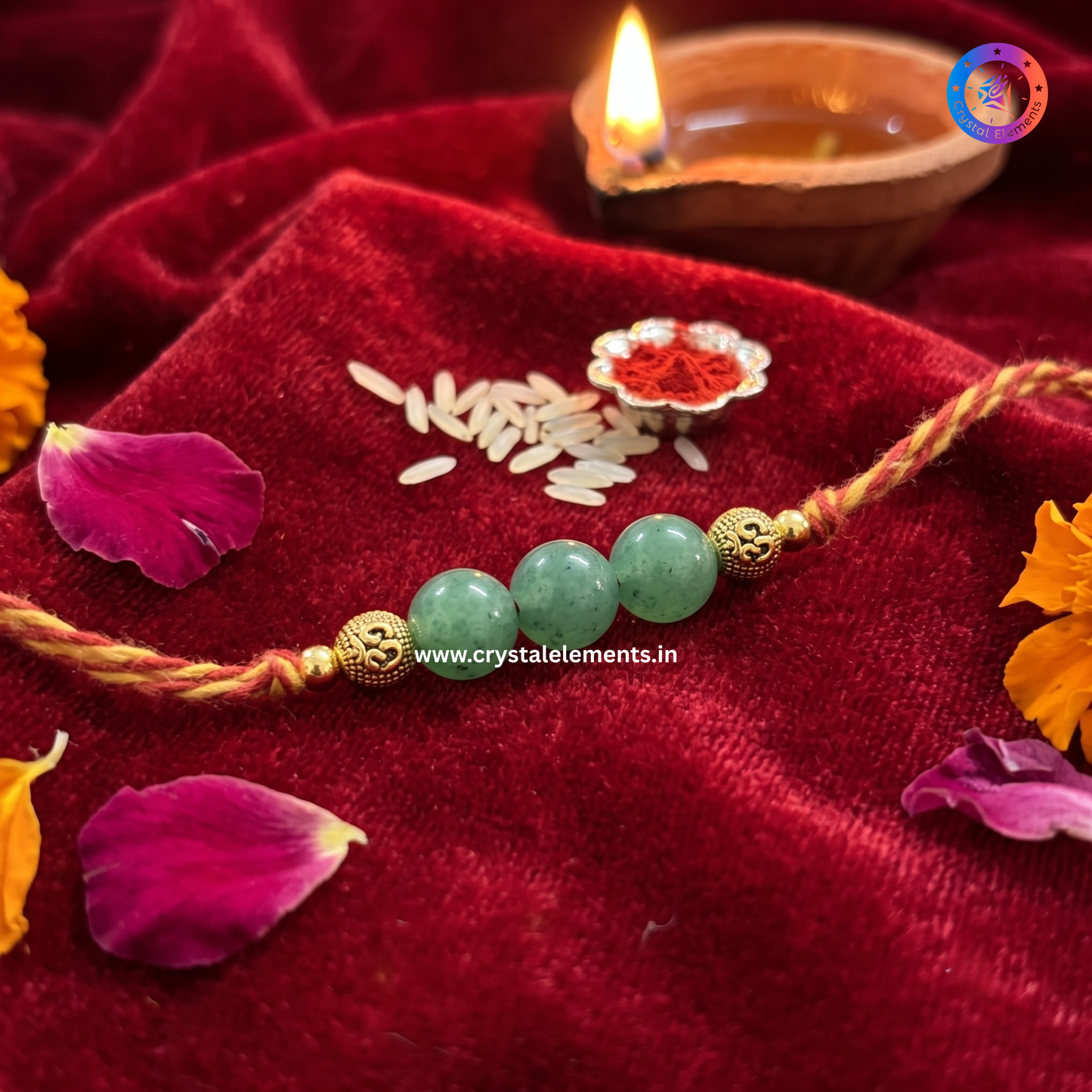 Green Aventurine Om Rakhi - Luck & Blessings Crystal Rakhi