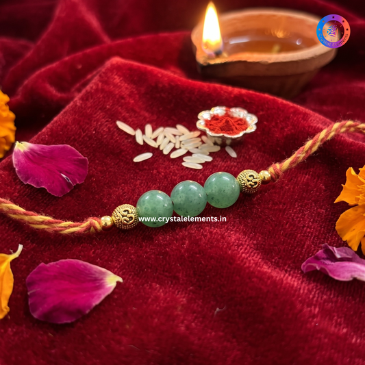 Green Aventurine Om Rakhi - Luck & Blessings Crystal Rakhi