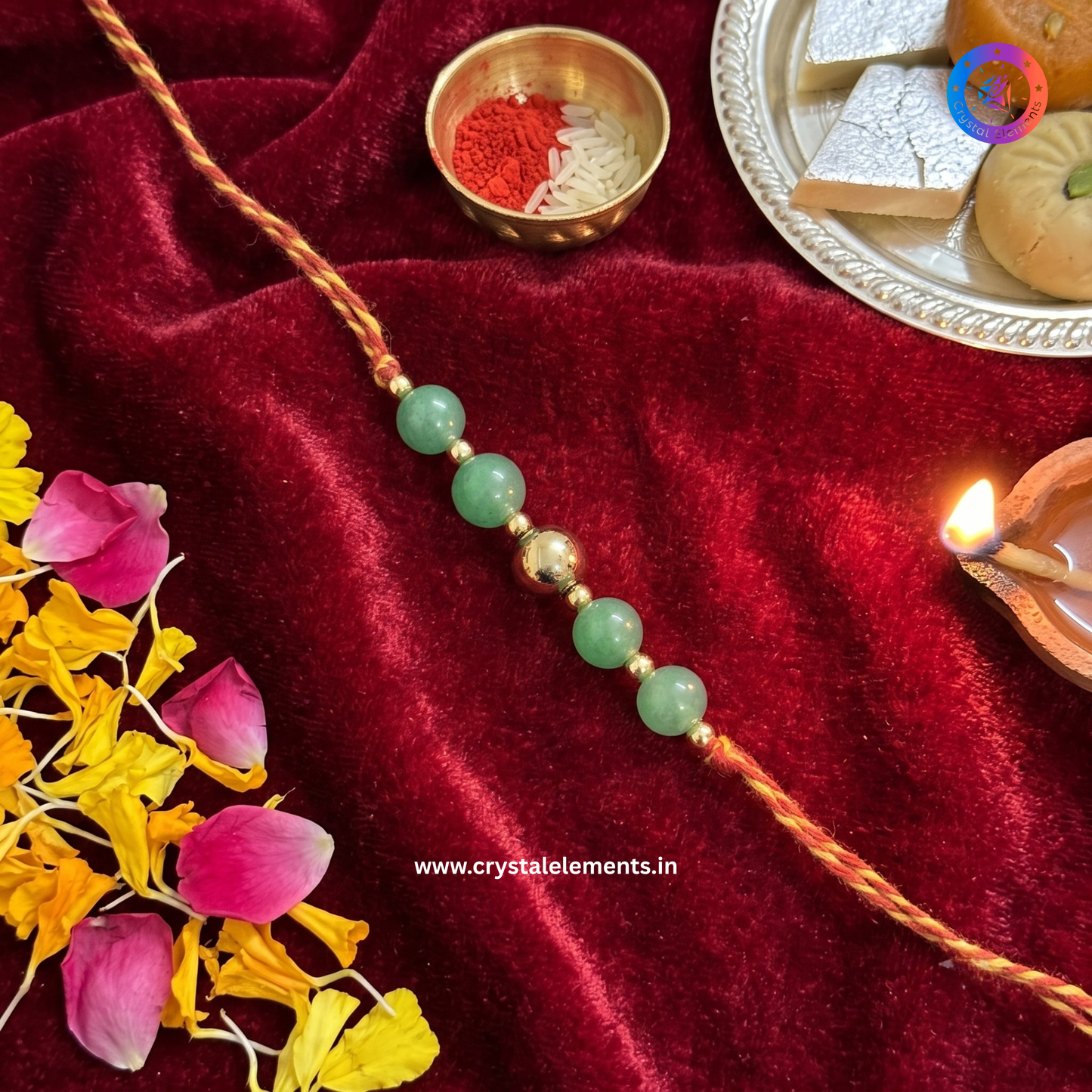Green Aventurine & Golden Pyrite Rakhi - Luck & Prosperity Crystal Rakhi