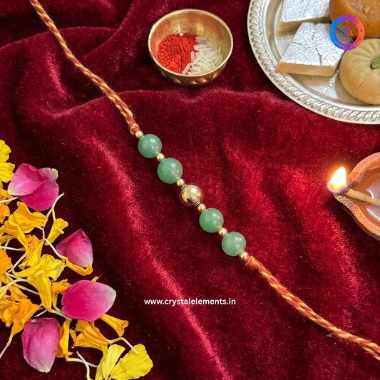 Green Aventurine & Golden Pyrite Rakhi - Luck & Prosperity Crystal Rakhi