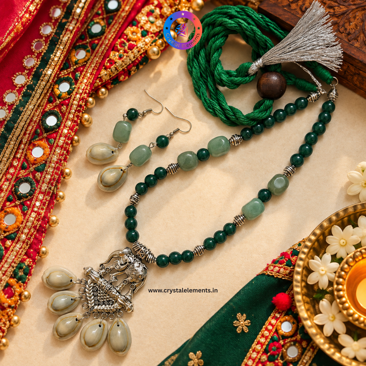Green Onyx & Green Jade Necklace Set - Harmony & Prosperity Traditional Jewelry Set