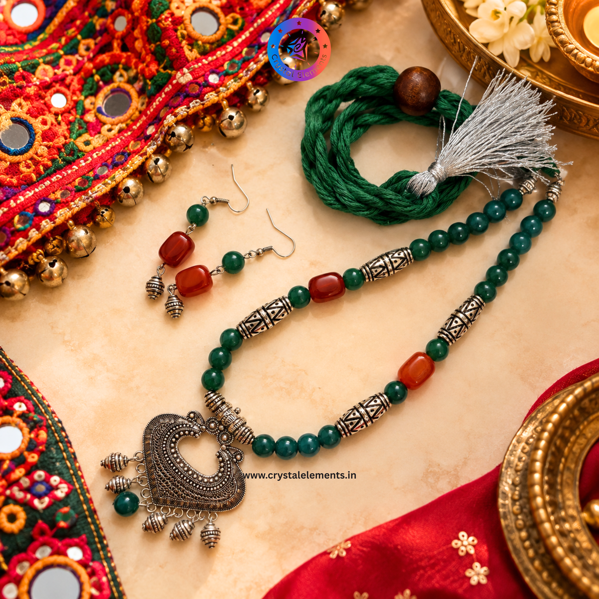 Green Onyx & Red Carnelian Necklace Set -  Confidence & Natural Elegance Jewelry Set
