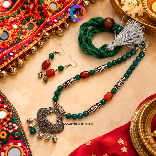 Green Onyx & Red Carnelian Necklace Set -  Confidence & Natural Elegance Jewelry Set