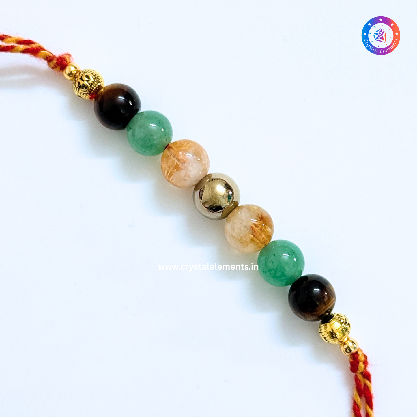 Tiger Eye, Citrine, Green Aventurine & Pyrite Om Rakhi - Wealth & Success Protection Rakhi