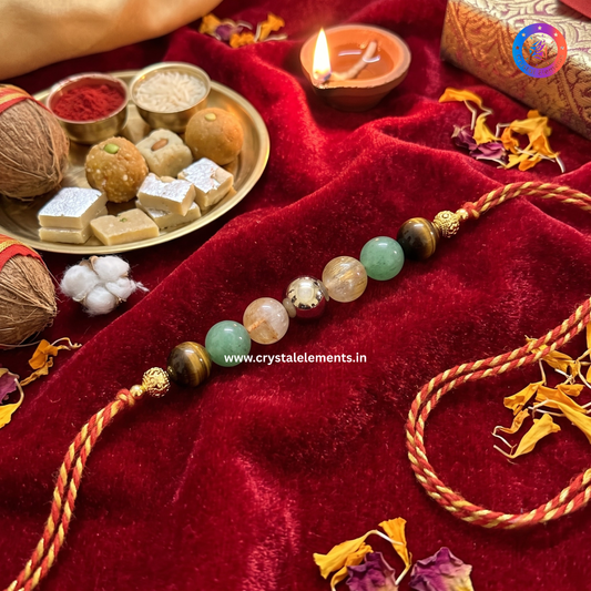 Tiger Eye, Citrine, Green Aventurine & Pyrite Om Rakhi - Wealth & Success Protection Rakhi