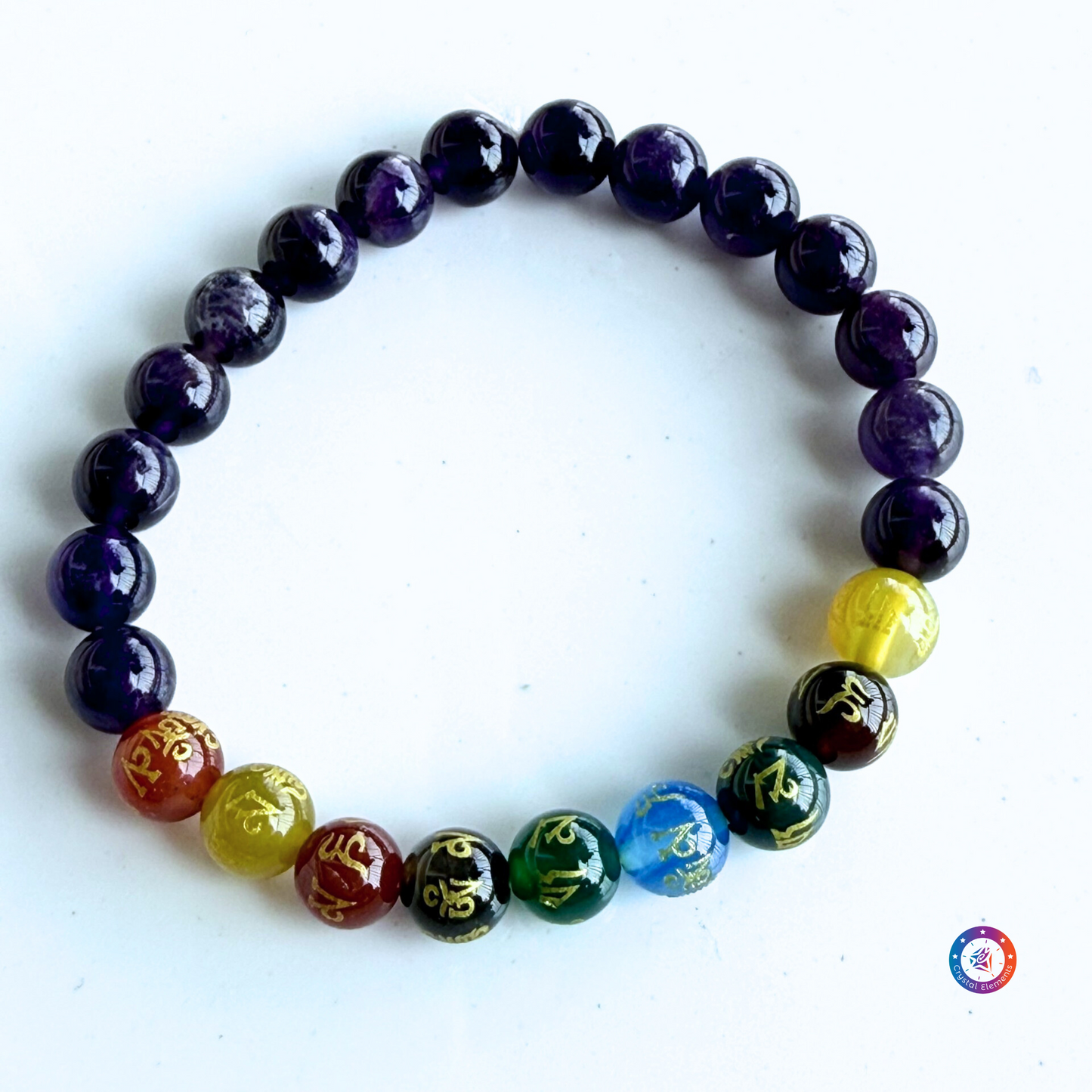 Spiritual Protection & Intuition Amethyst and Om Mani Padme Hum Engraved Onyx Bracelet