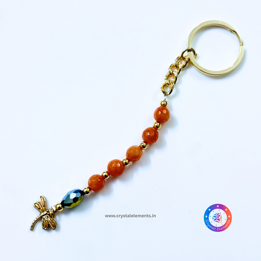 Orange Onyx Keychain with Dragonfly Charm - Joyful Transformation