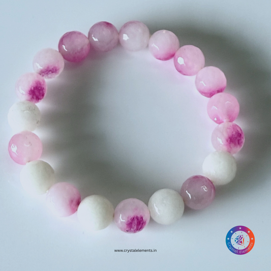 Heart Softening & Soul Clarity Pink Agate and Snow Quartz Bracelet