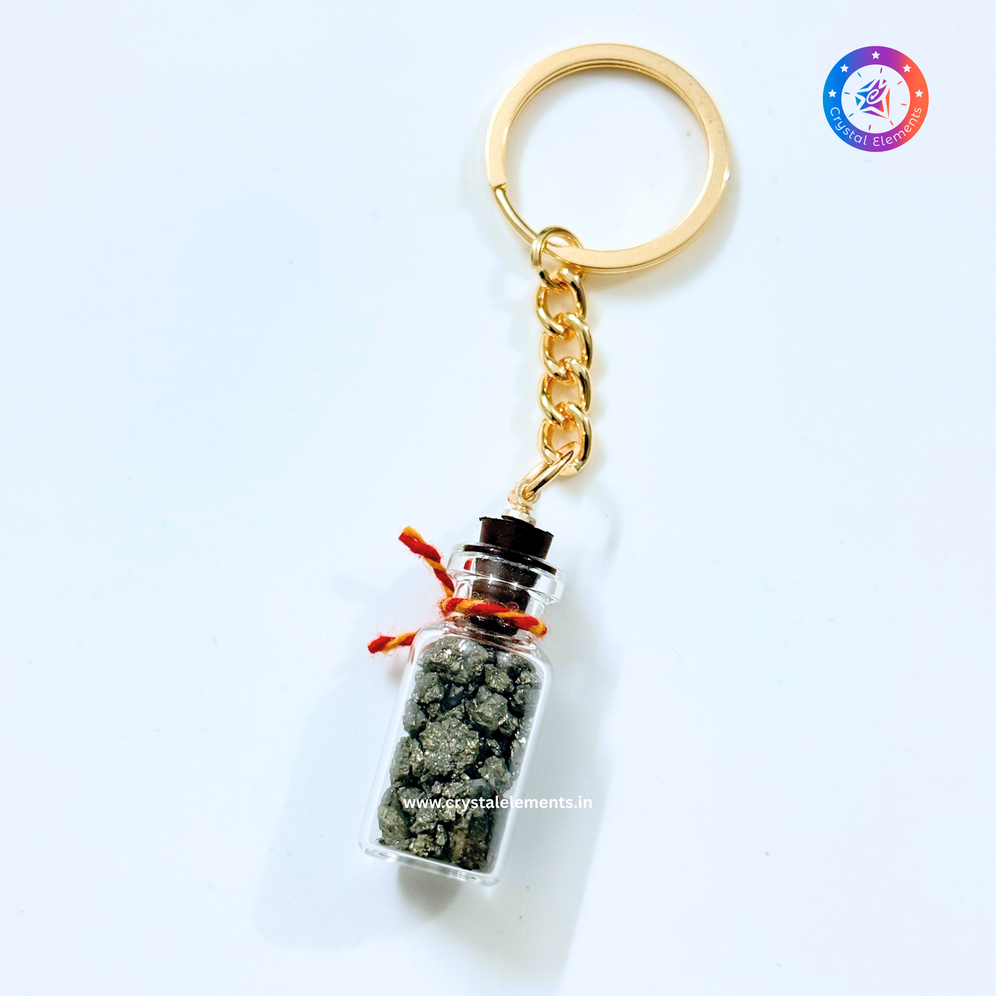 Pyrite Chip Bottle Keychain - Abundance & Prosperity Crystal Keychain