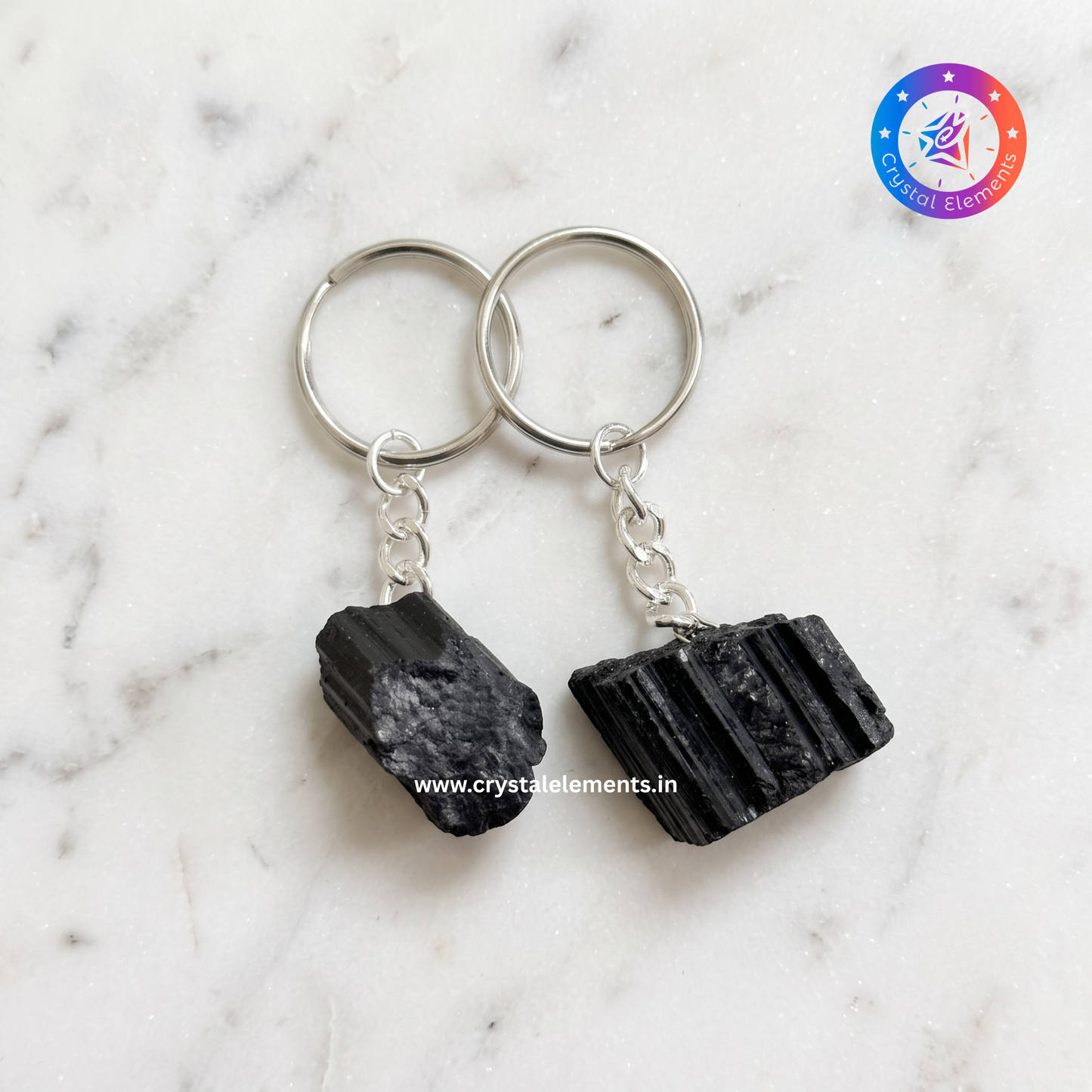 Black Tourmaline Raw Keychain - Protection & Grounding Crystal Keychain